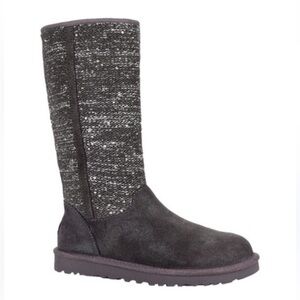 UGG Australia Camaya Leather Suede Sweater Boot Sequins Mid-Calf Gray Size 7